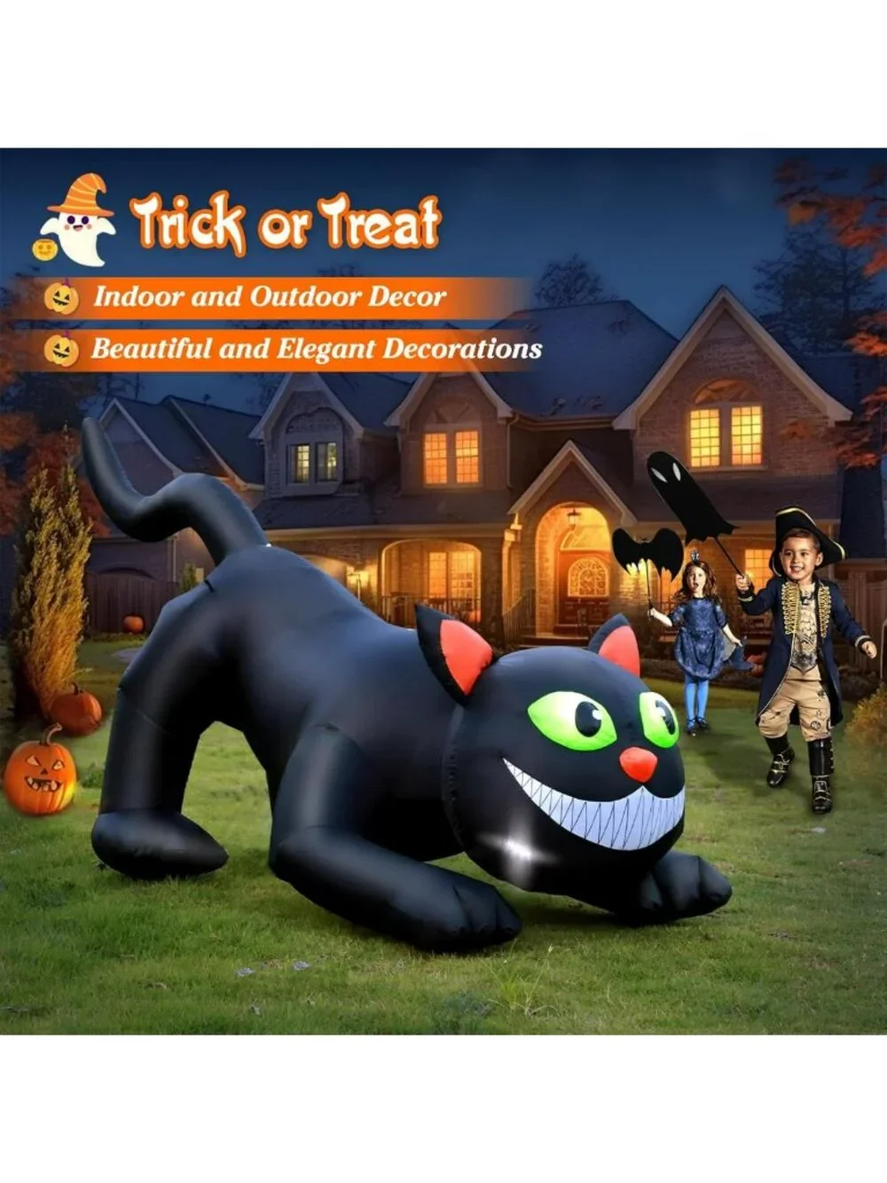 7 FT Inflatable Black Cat Halloween Yard Decor with LED Lights - Easy Setup for
